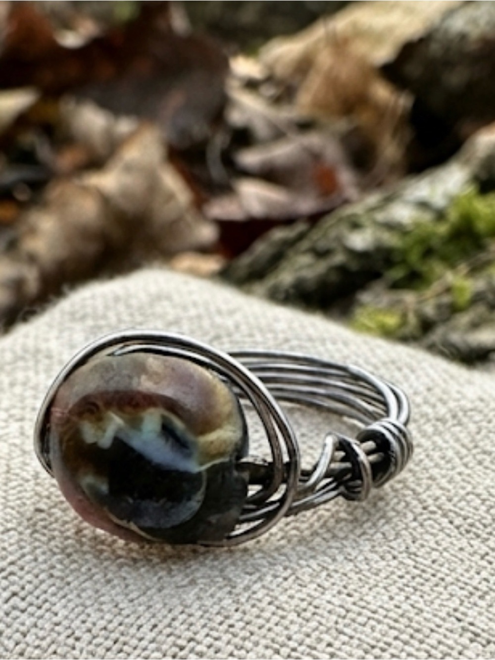 Rustic Agate Bead Wire-Wrapped Ring size 8